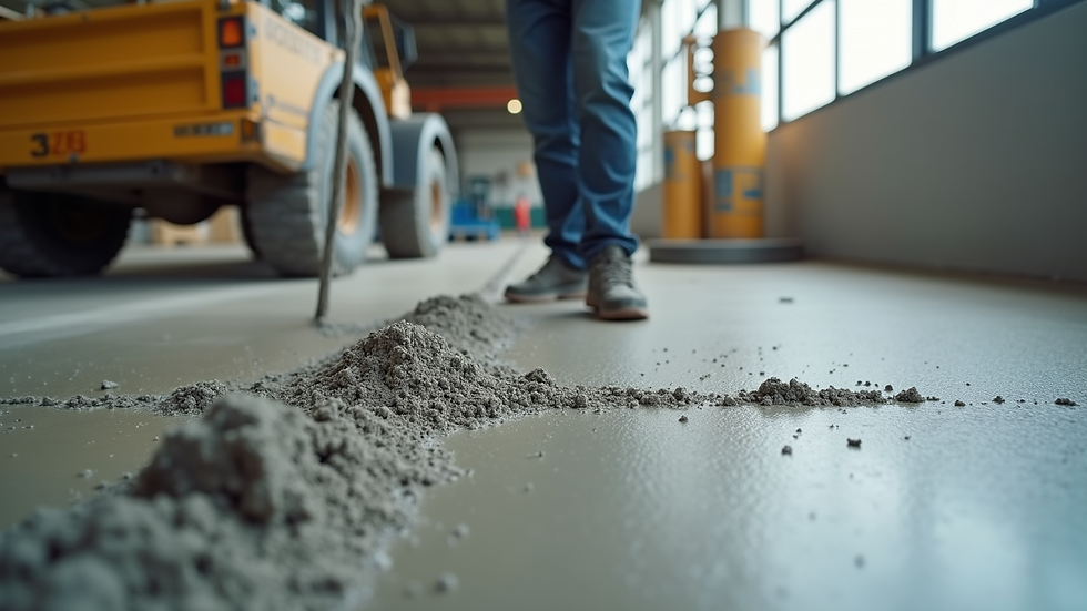 Eye-level view of concrete slab being poured with additives