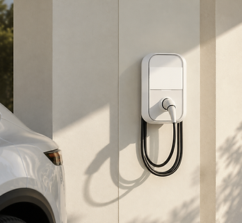 Minimalist EV Charger in Warm Sunlight.png