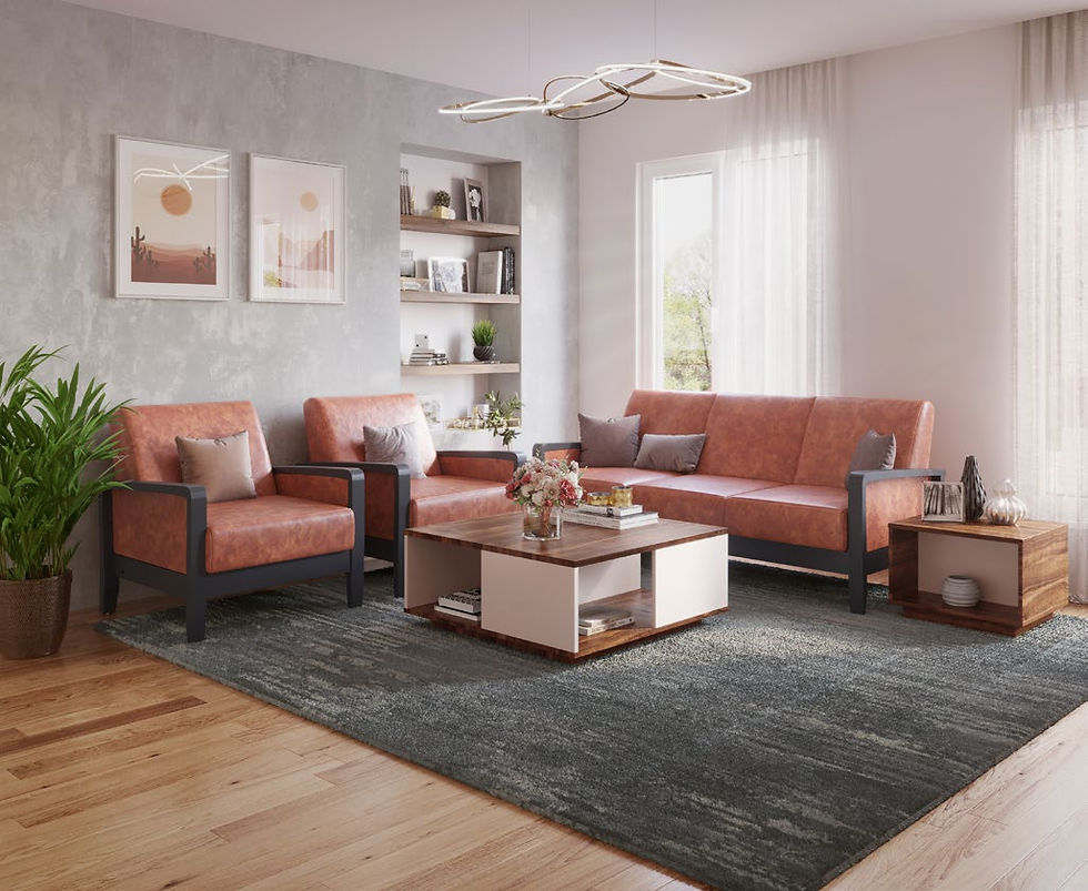Modern Encardo living room set with orange sofa and chairs