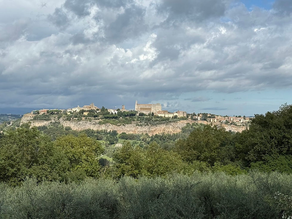 Orvieto perched on top of a large hill, as seen from the road to Bagnoregio