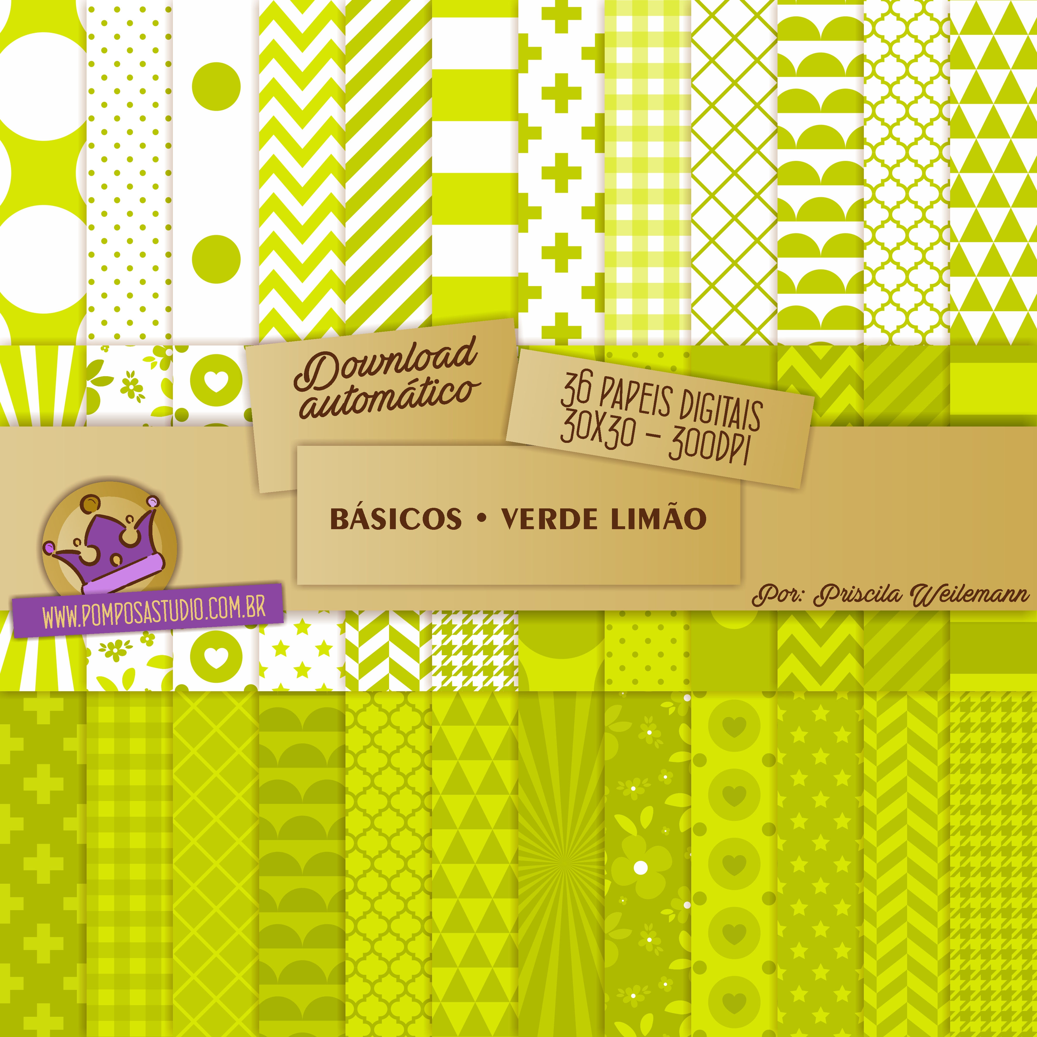 Kit papeis digitais - Coleção Básicos • Verde Limão