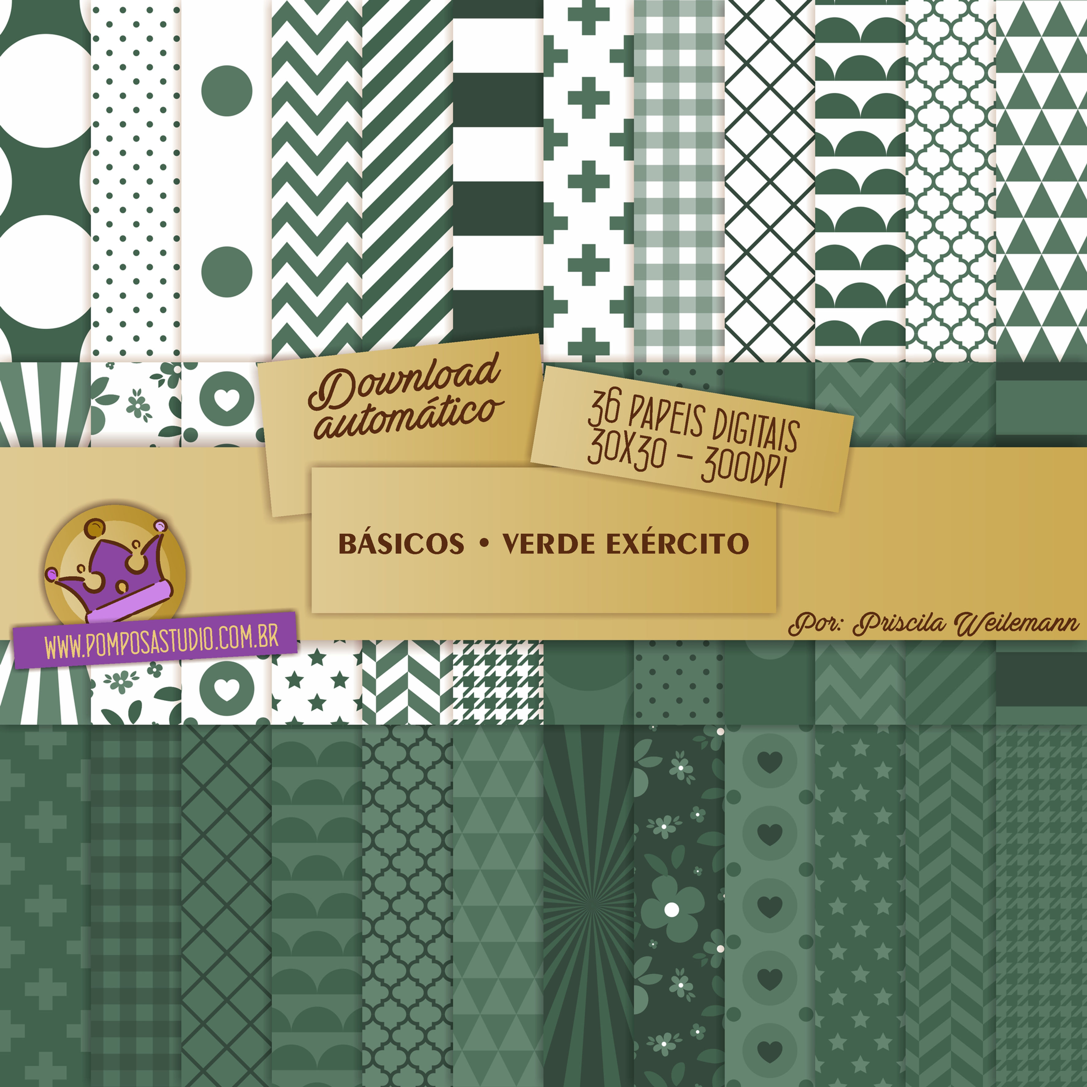 Kit papeis digitais - Coleção Básicos • Verde Exército
