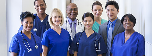 Portrait of smiling dedicated multi ethn