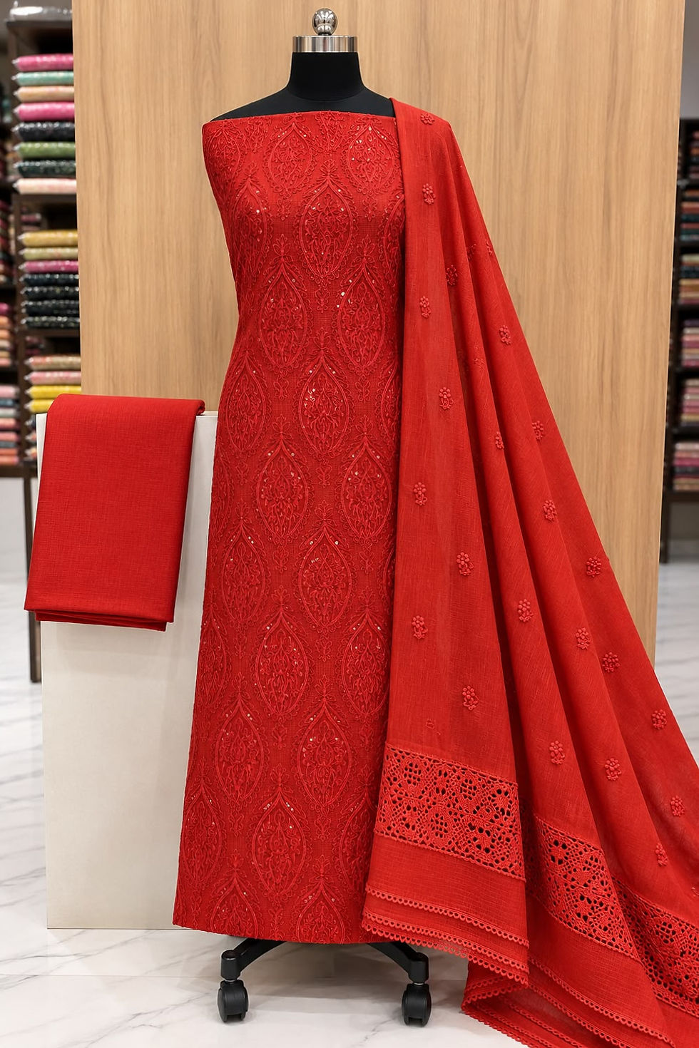 Thumbnail: Cotton Suit With Lucknowi Embroidery
