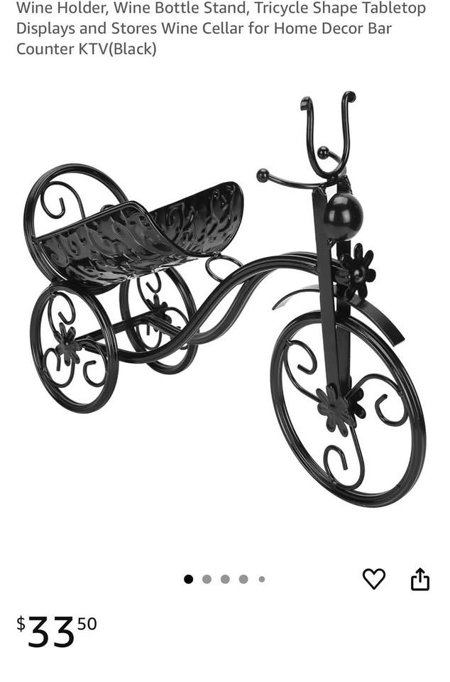 Thumbnail: Wine Bottle Holder – Tricycle Shape Metal Stand, Decorative Tabletop Rack(Black)