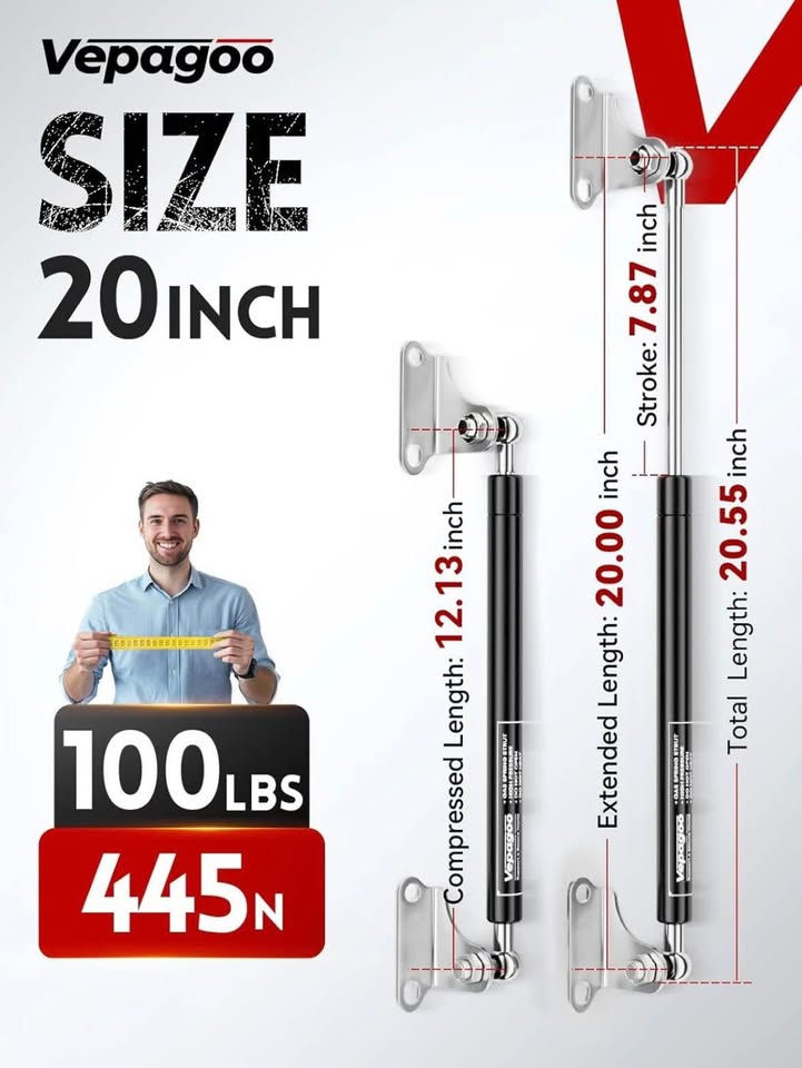 Thumbnail: Vepagoo 20" Gas Struts 100lb Lift Supports for RV, Bed, Boat, Shed – Set of 2