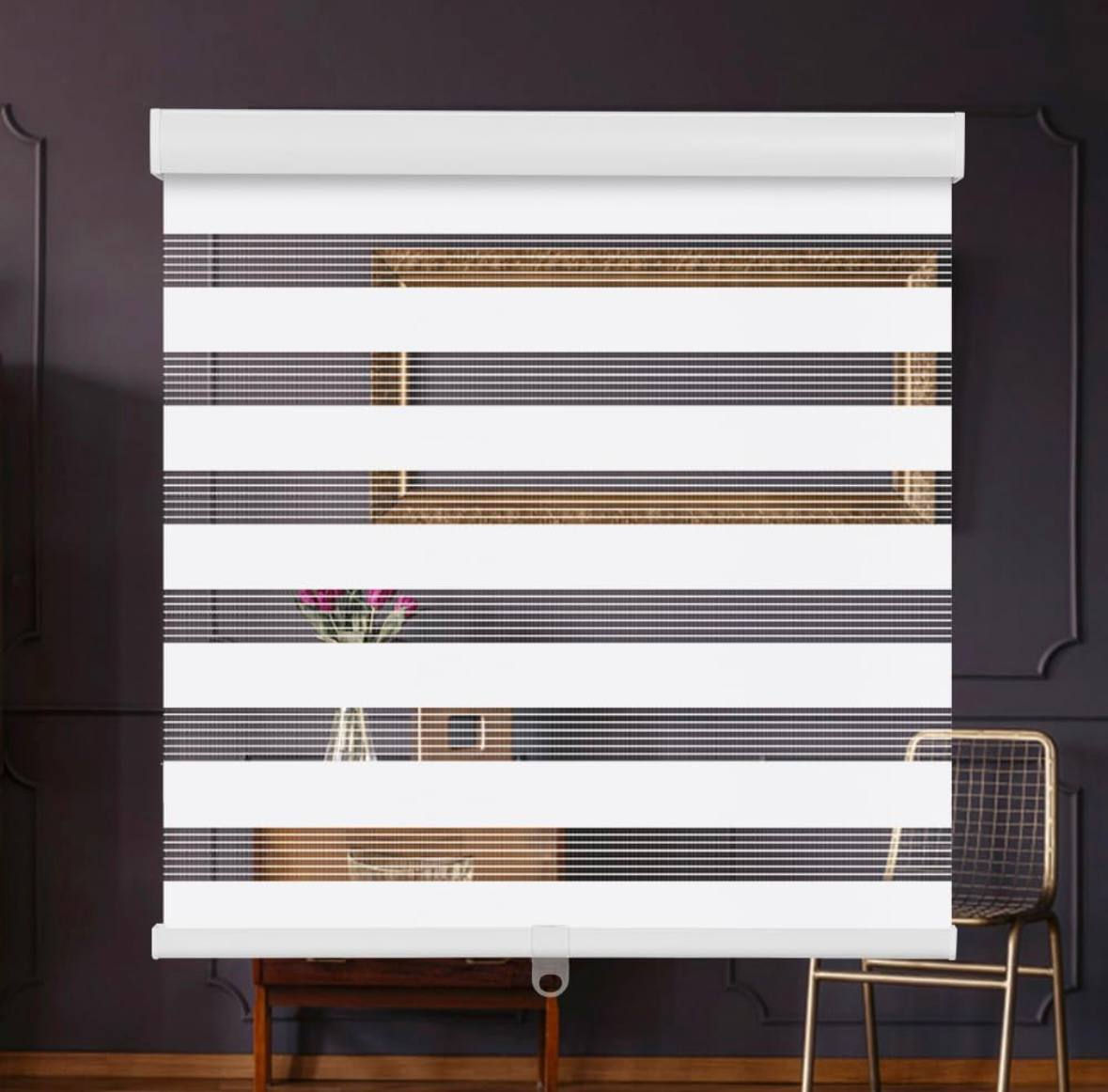 Cordless Zebra Dual-Layer Day & Night Blinds — White (49” x 72”)(C171)