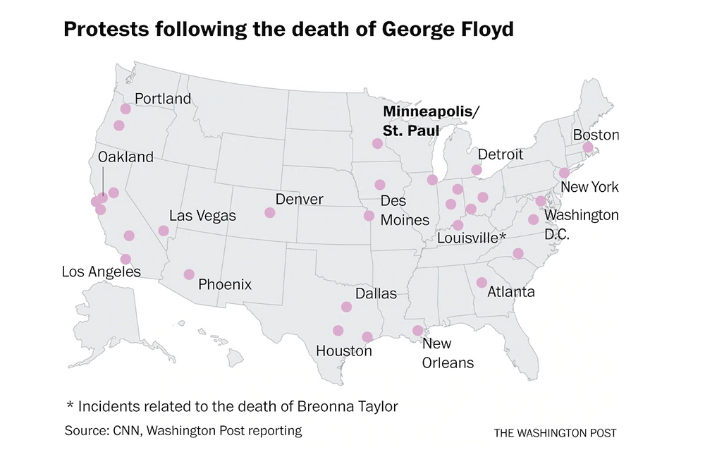 Map of cities with riots reported 5-29-20