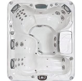 White and silver Sundance Spa 880 series Marin hot tub