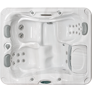 White marble and silver Sundance Spa series 780 Dover hot tub