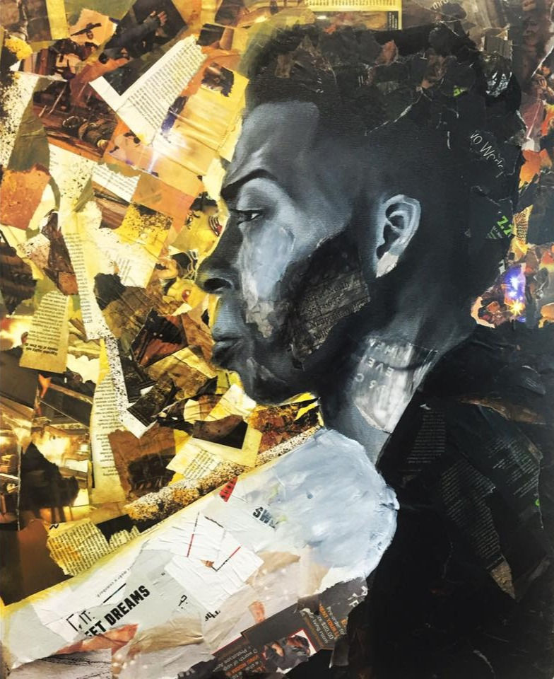 Male Portrait Mixed Media Collage on canvas 24"X24"