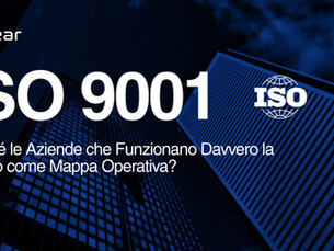 ISO 9001: immagine corporate con grattacieli e titolo sul perché le aziende usano la norma come mappa operativa – Clear Italia