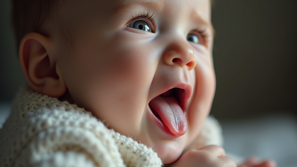 Close-up view of infant’s mouth showing tongue and frenulum