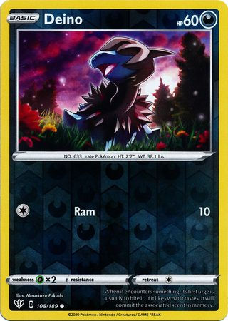 Deino - 108/189 - Common Reverse Holo Sword & Shield: Darkness Ablaze Reverse Ho