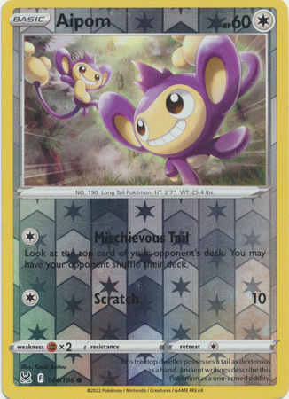 Aipom - 144/196 - Common Reverse Holo Sword &amp; Shield: Lost Origin R