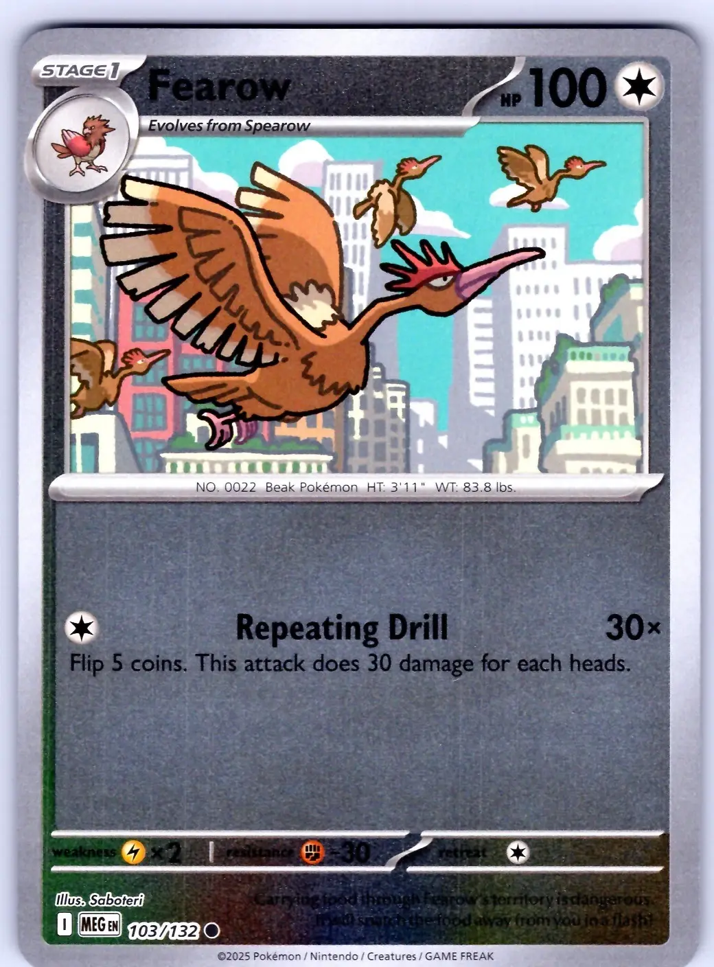 Fearow 103/132 - Reverse Holofoil ME01 Mega Evolution - Common