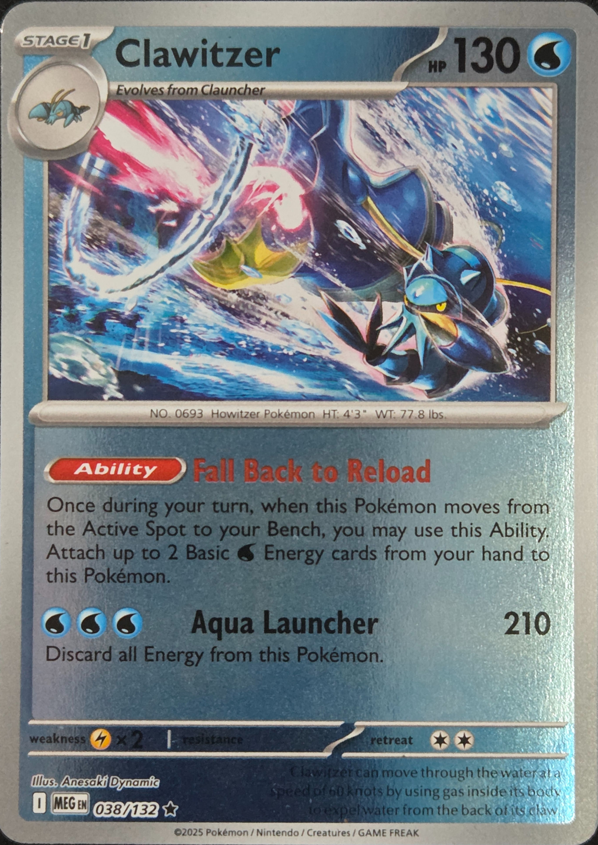 Clawitzer - 038/132 - Reverse Holo - ME01: Mega Evolution (MEG)