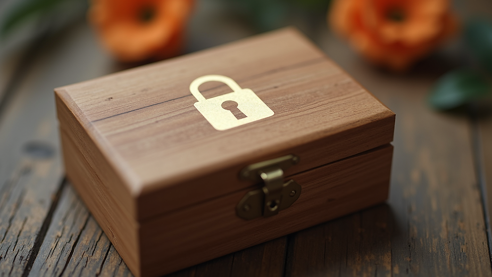 Eye-level view of a wooden desk with a laptop displaying a privacy policy page