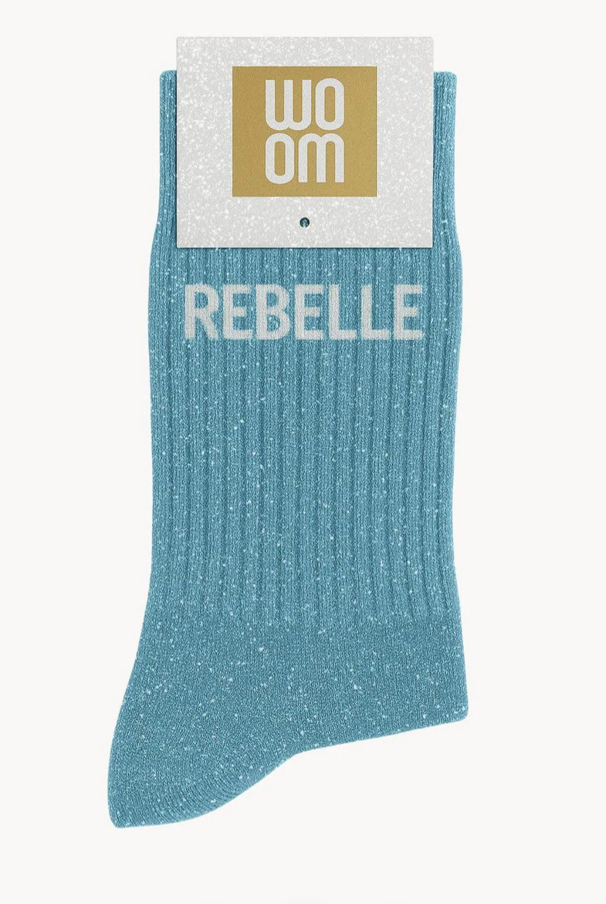 Chaussettes à Paillettes à Message "Rebelle" Turquoise