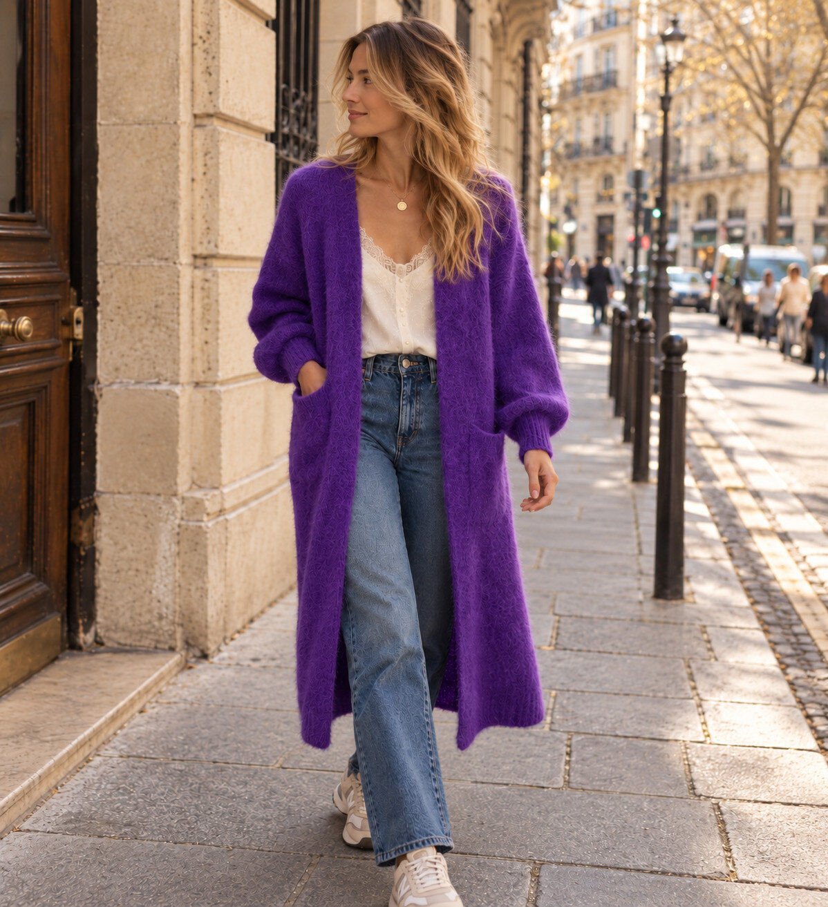 Gilet long en 52% baby alpaga 359 - Violet