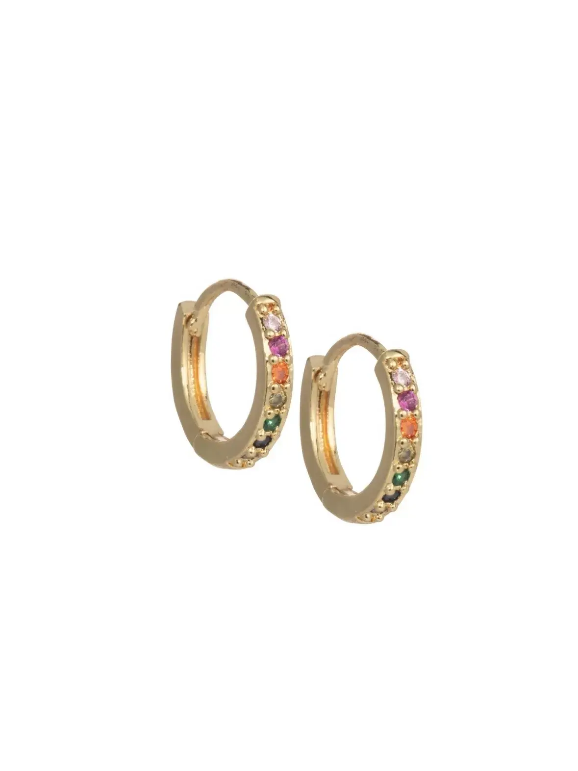 BO6 -Boucles d'oreilles créoles plaquées or avec strass multicolores (1,5 cm)
