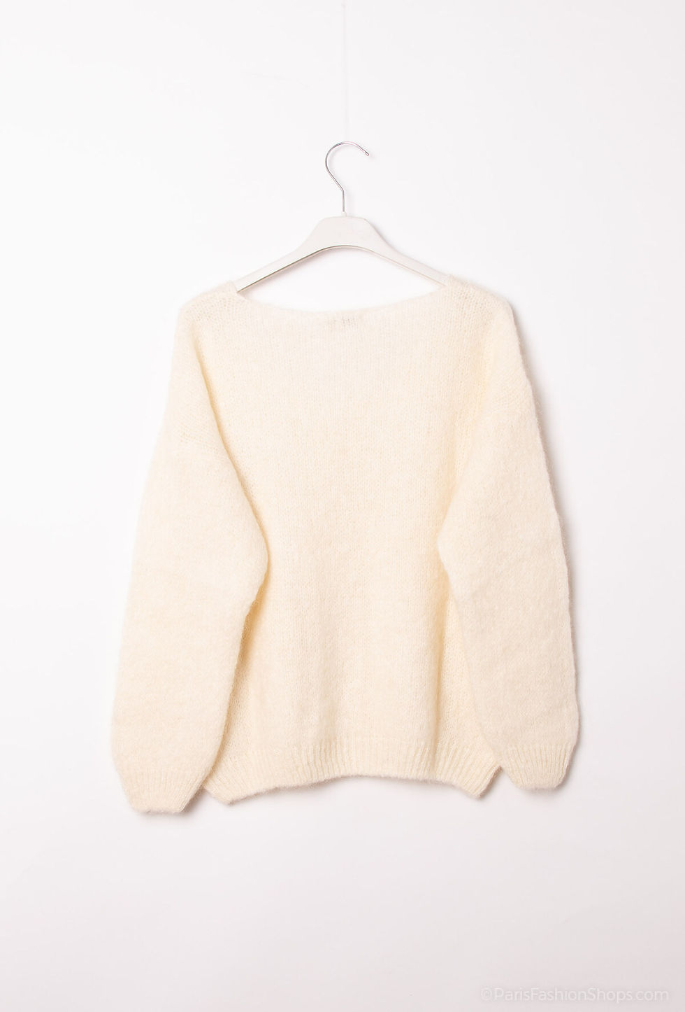 Miniature : Pull Col V en kid mohair 5264 - Blanc