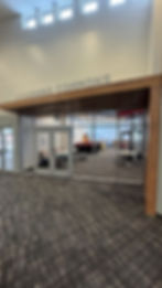 The entrance to the library/learning commons inside the renovated technology department at the freshman center.
