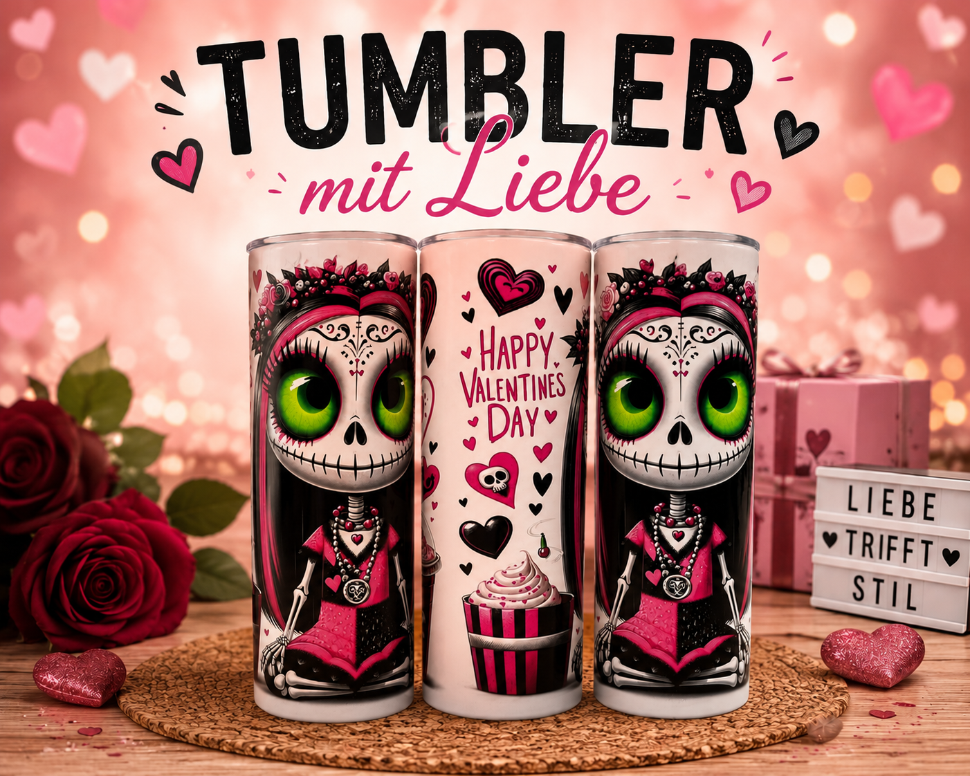Sally Valentin Tumbler 590 ml Edelstahl Thermobecher mit Deckel