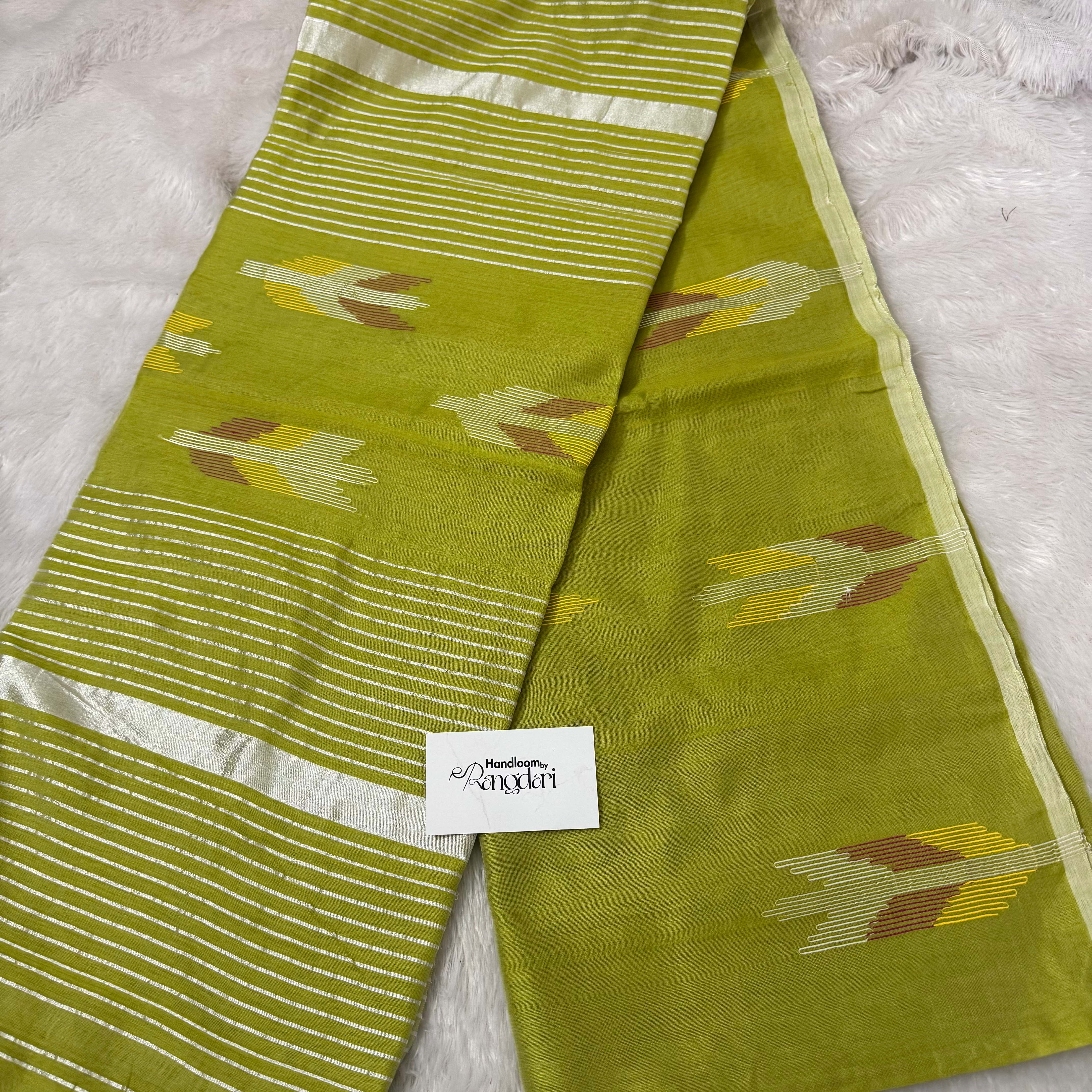 Cotton Silk Needle Work Light Green Saree