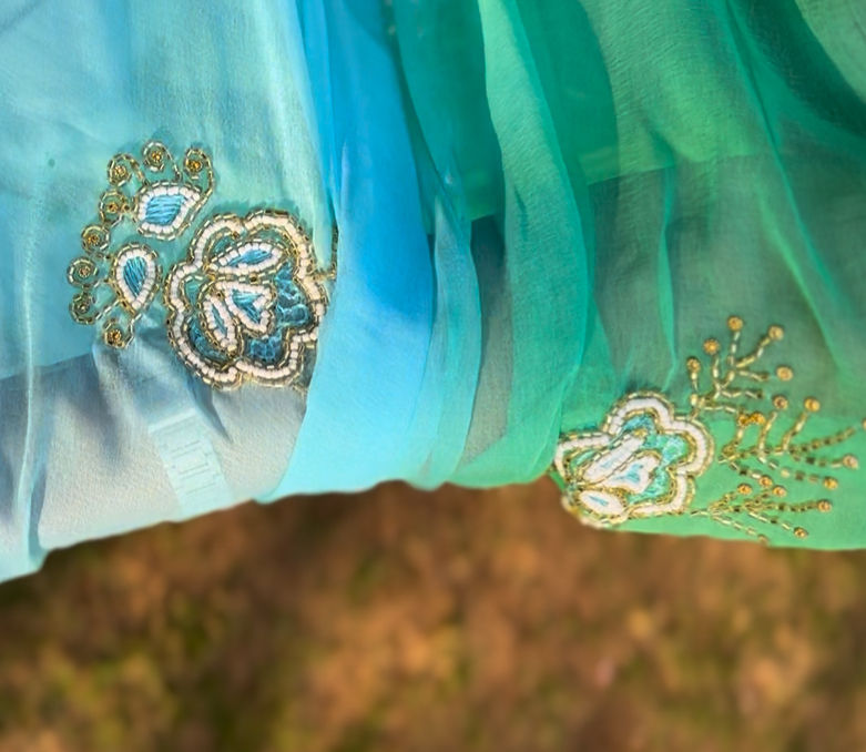 Thumbnail: Asmaan | Chiffon blue & green saree