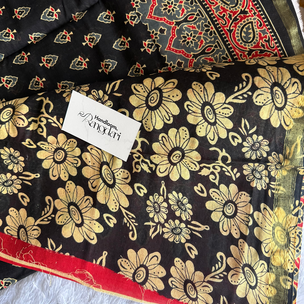 Thumbnail: Chaapa Block Print Saree | Chanderi Cotton | Black colour