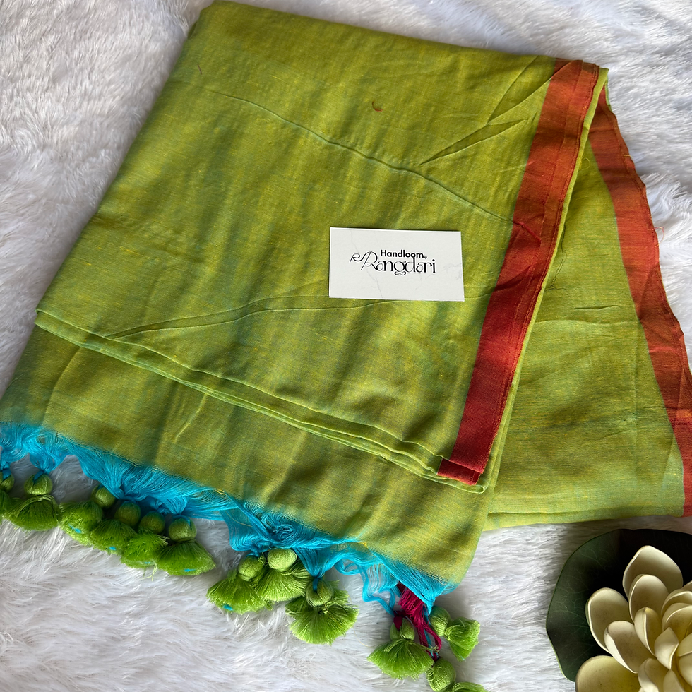 Pure Cotton Plain Saree Neon Green