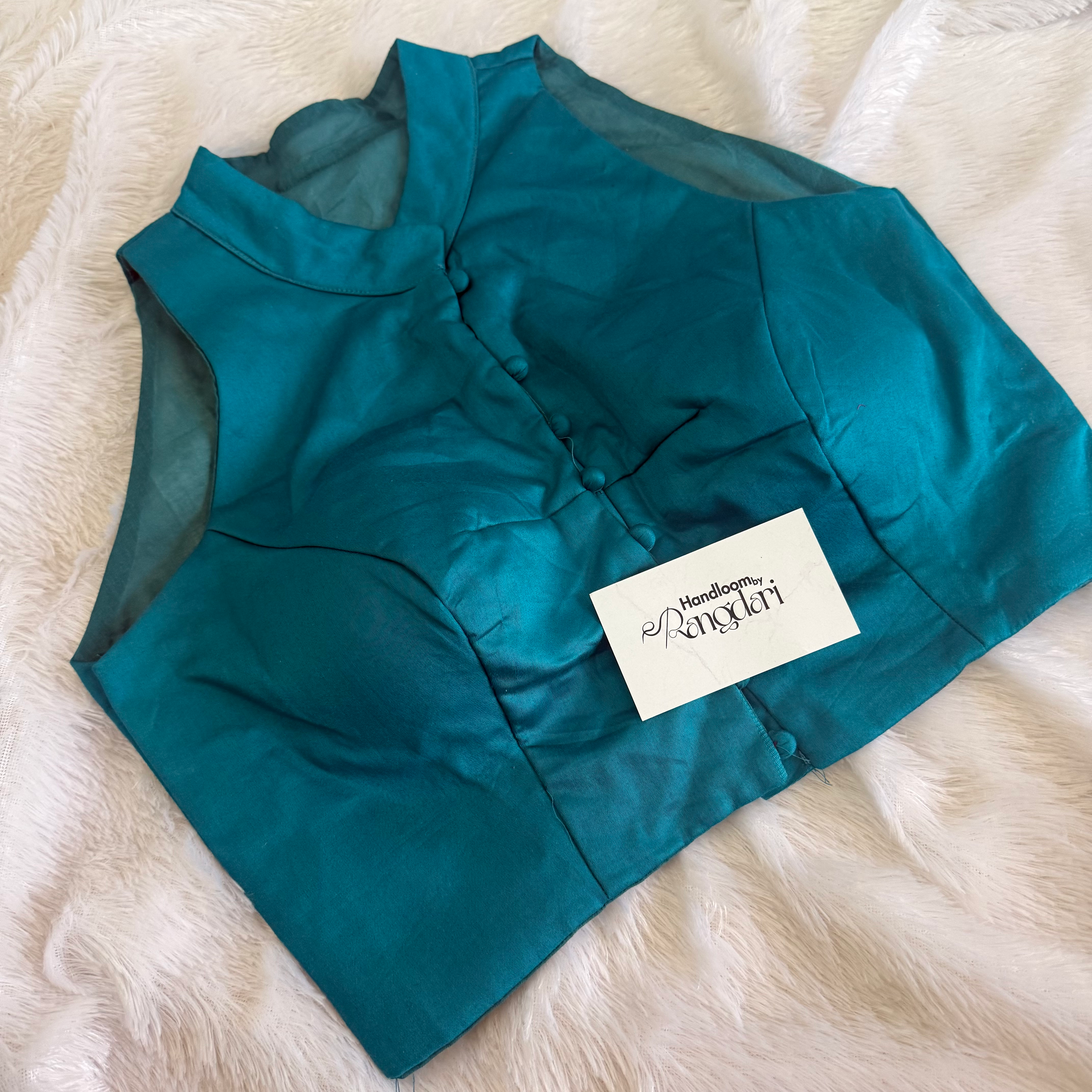 Plain Sleeveless Halter neck - Peacock Blue Blouse