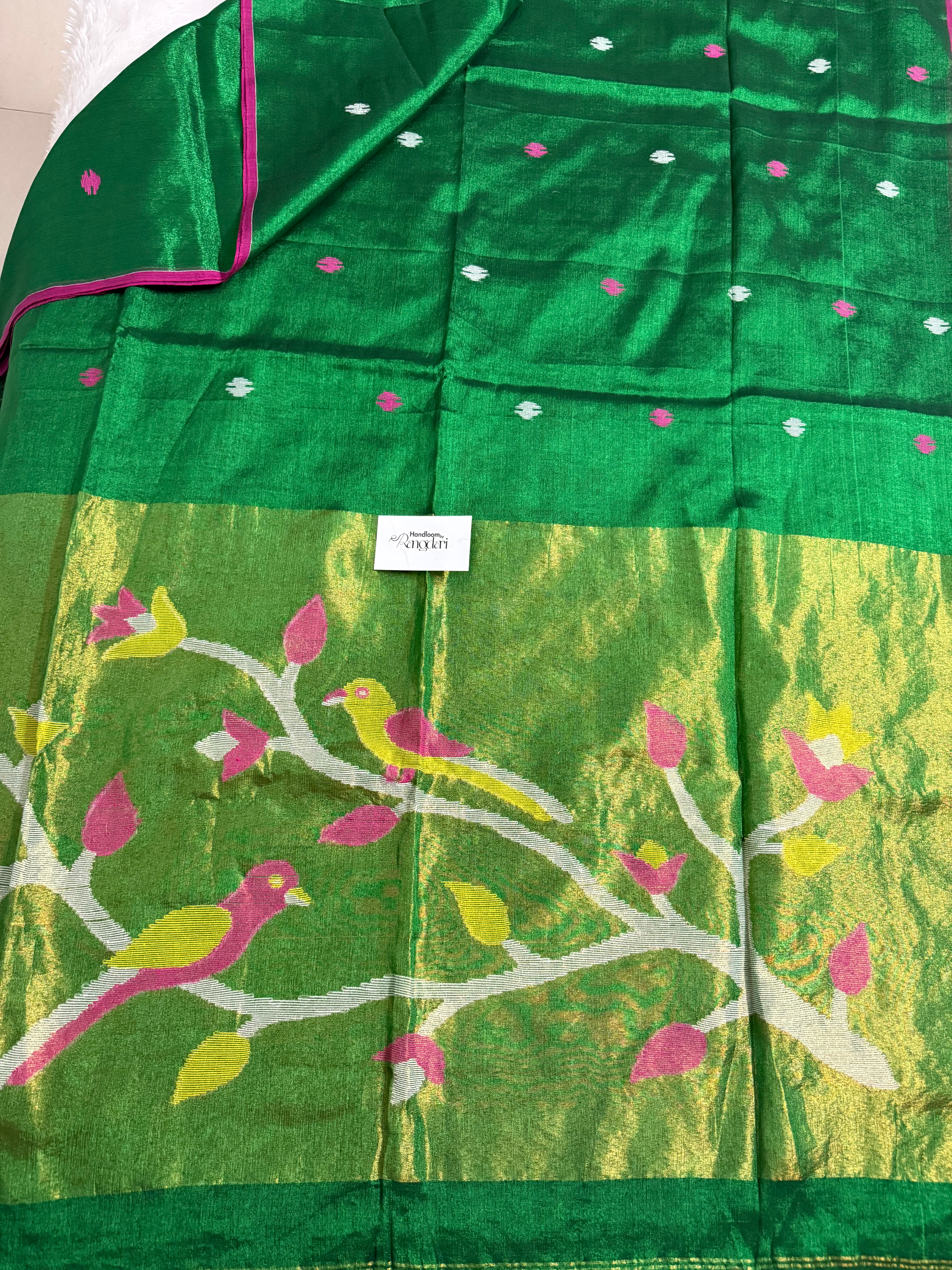 Contemporary Paithani | Bottle Green