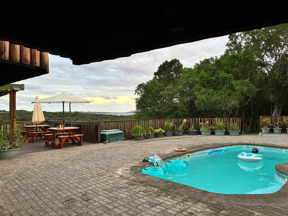 Lake View Bush Camp pool and view over the Kosi lake landscape