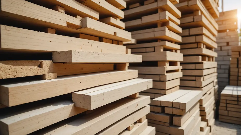 Close-up view of construction materials stacked for a home renovation