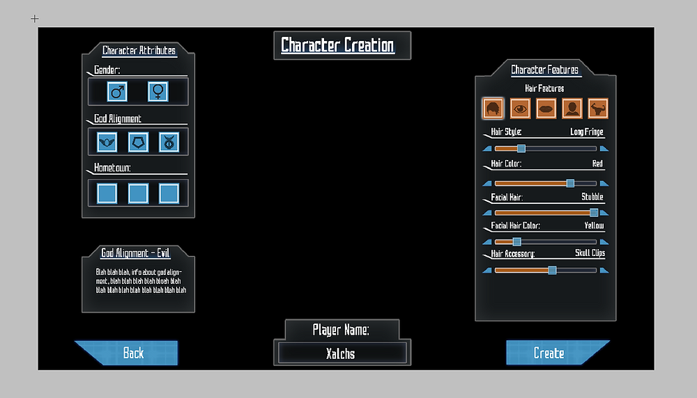 Anime Character Customization Games UI Designs - Character creation for an Anime styled game