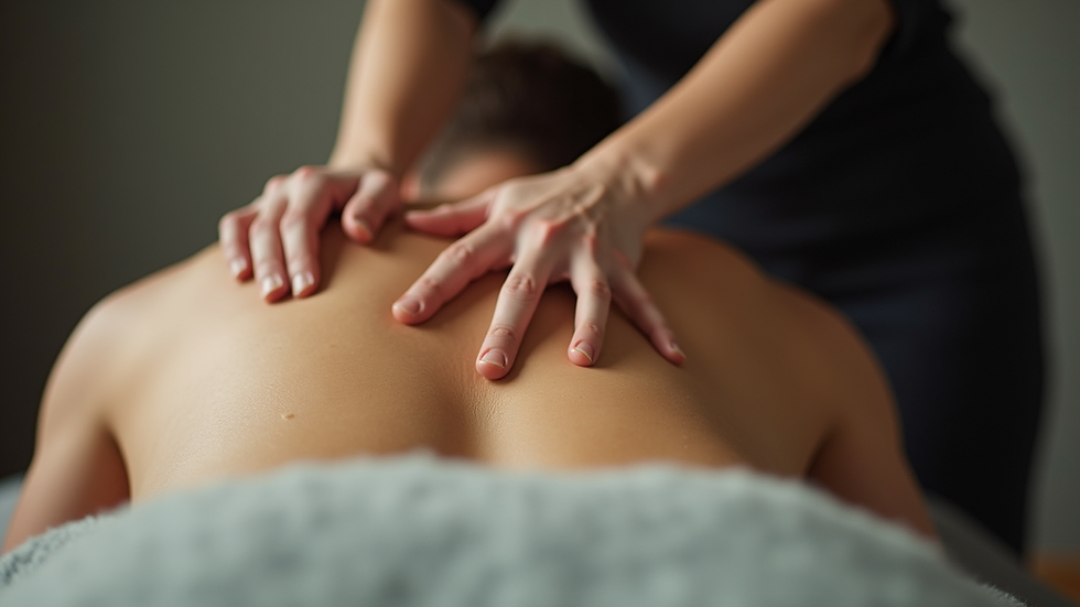 eye-level view of a person receiving rolfing therapy focusing on back muscles