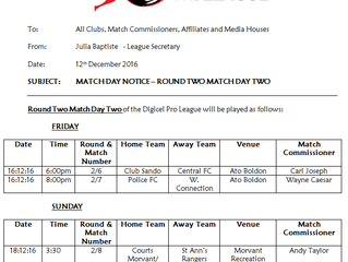 MATCH DAY NOTICE – ROUND TWO MATCH DAY TWO