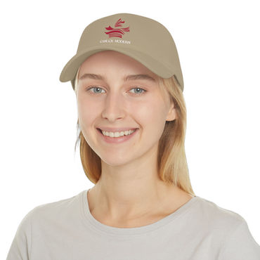 Young woman wearing a low Profile Ball Cap, Canuck Modern leaf motif