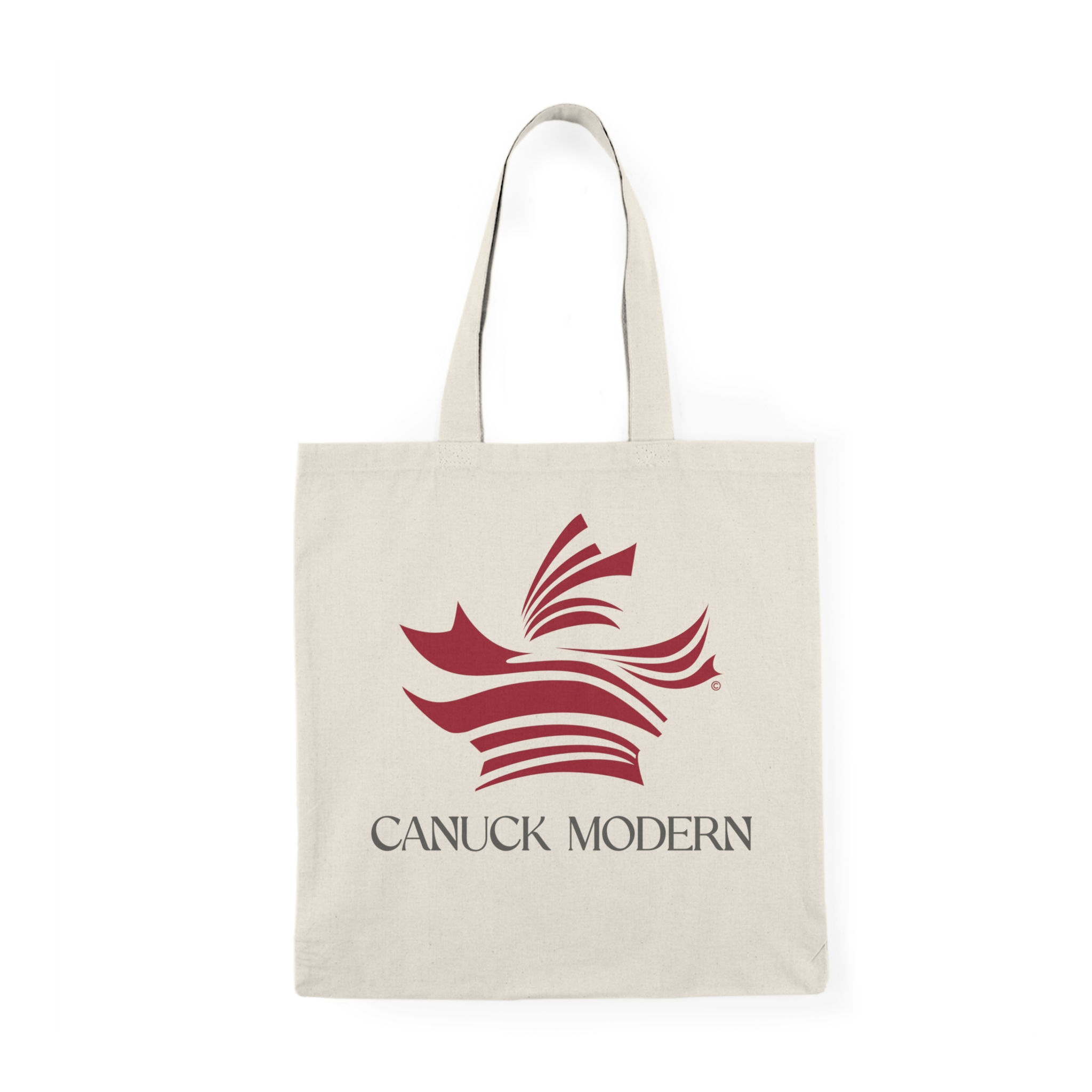 Canuck Modern Logo | Cotton Tote Bag | Natural | Stylized Maple Leaf 1 side