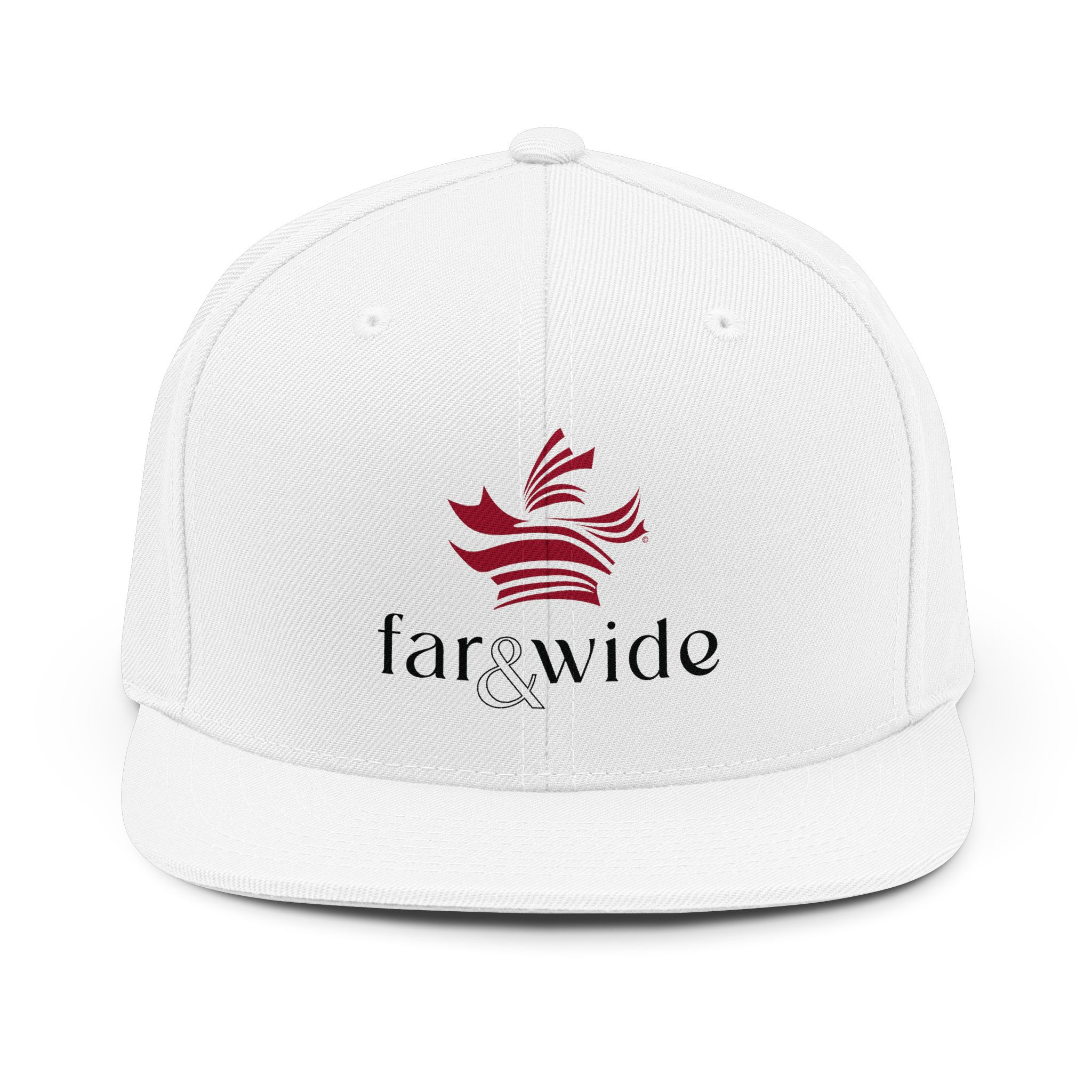 Far and Wide | Unisex Snapback Flat Bill Cap | Stylized maple leaf