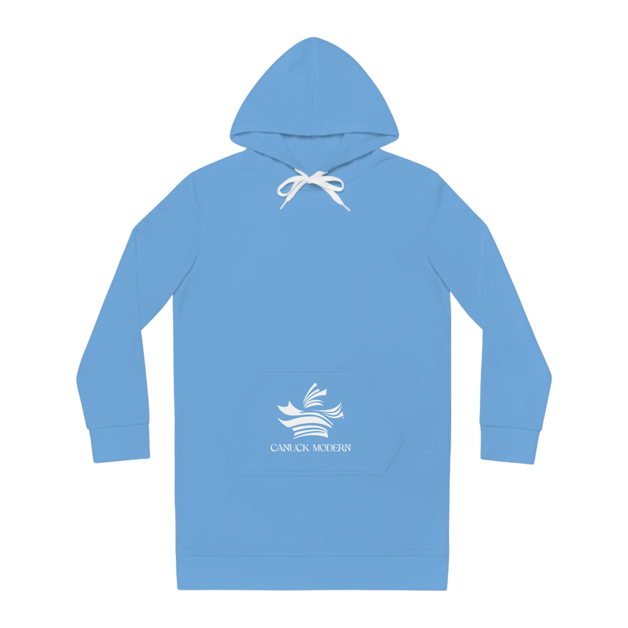 Canuck Modern logo | Hoodie Dress | Stylized maple leaf on soft blue