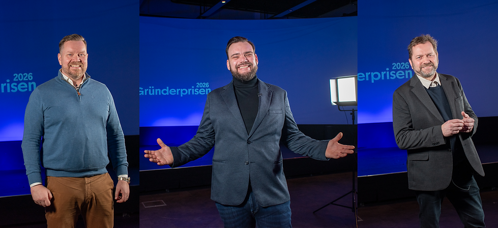 Finalistene til Grïunderprisen 2026 er TasteForge (fra venstre, DownRight og Syvsoveren.