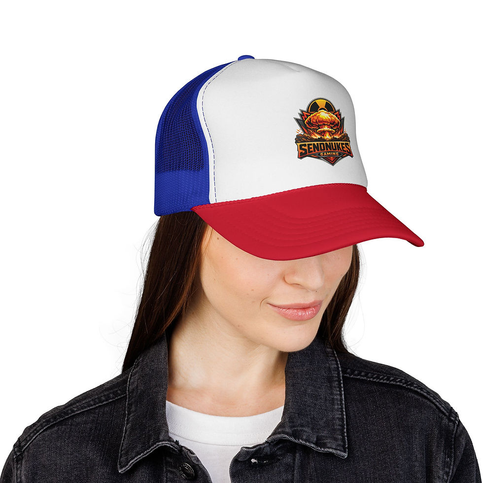 Thumbnail: Patriotic Sunset Crab Trucker Cap — Coastal Fishing & Beachwear Hat