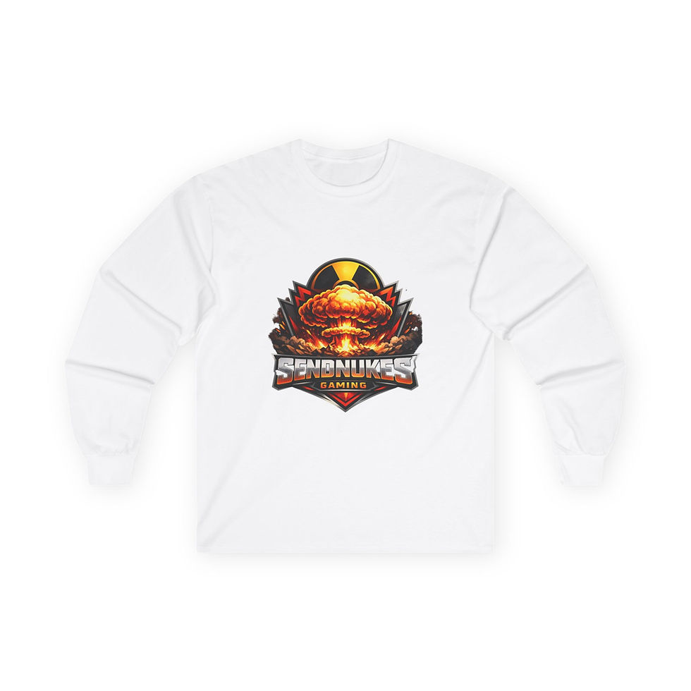 SendNukesGaming long sleeve tee front view with retro gaming logo