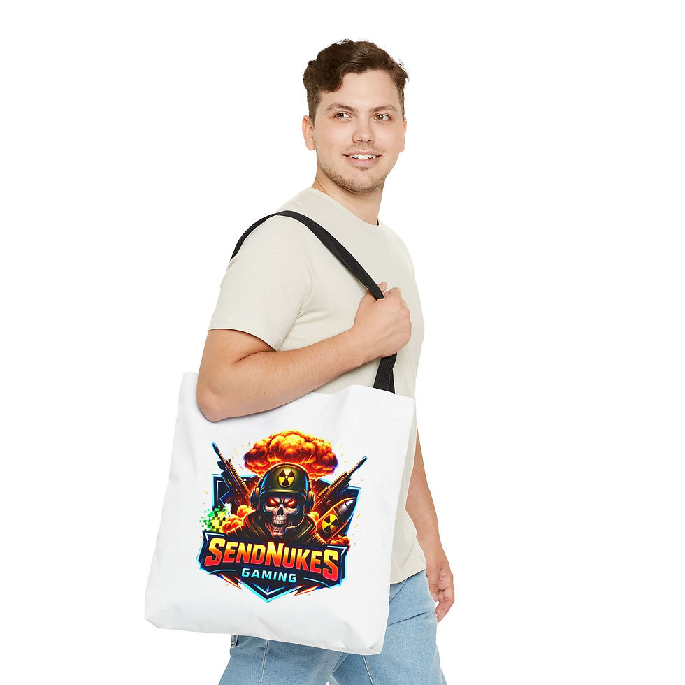 Thumbnail: SendNukesGaming tote bag showing colorful handle options