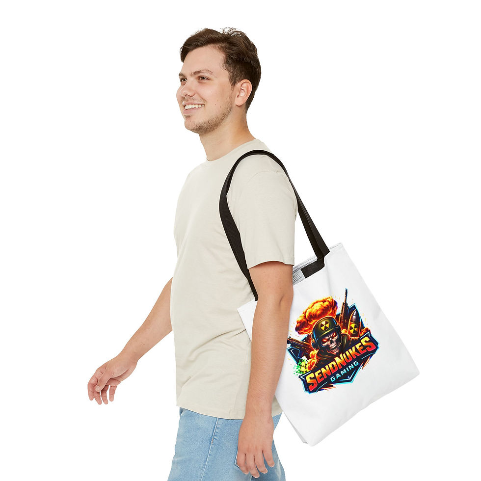Thumbnail: SendNukesGaming tote bag showing 13 inch size option