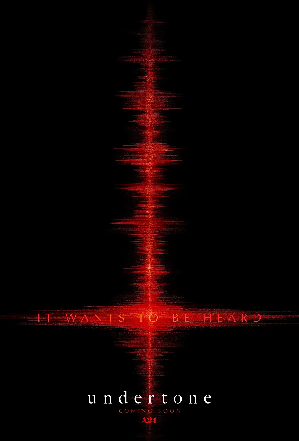 The official poster for the movie Undertone (2026). A soundwave colored in res, appearing in the shape of an upside down crucifix.