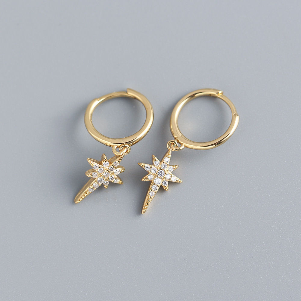 18K Gold Crystal Star Hoop Earrings